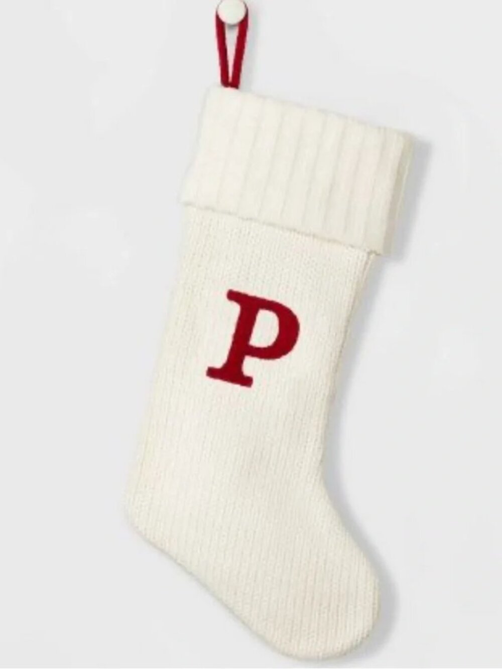 Wondershop 17" White Knit Stocking with Red Monogram P  New
